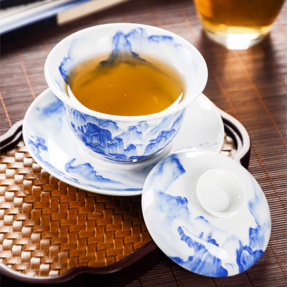 Hand-painted blue-and-white landscape tea sets