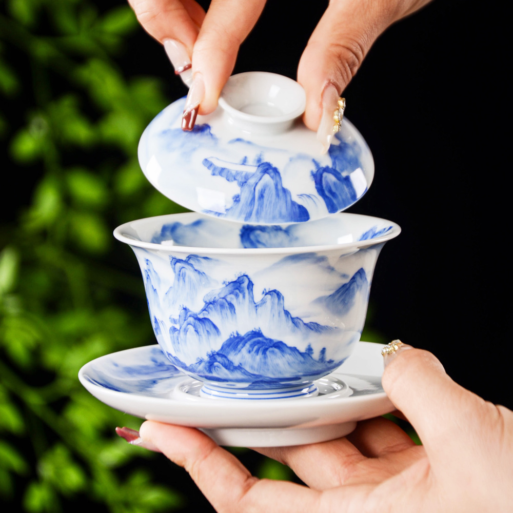 Hand-painted blue-and-white landscape tea sets