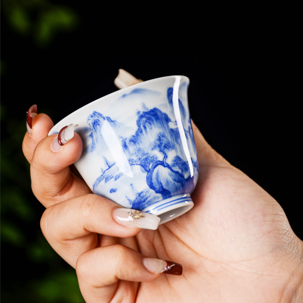 Hand-painted blue-and-white landscape tea sets