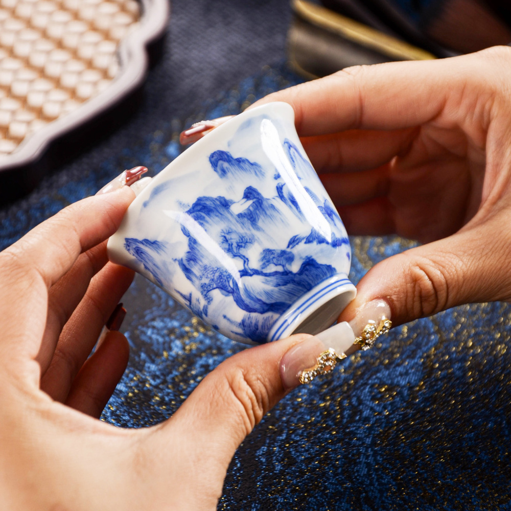 Hand-painted blue-and-white landscape tea sets