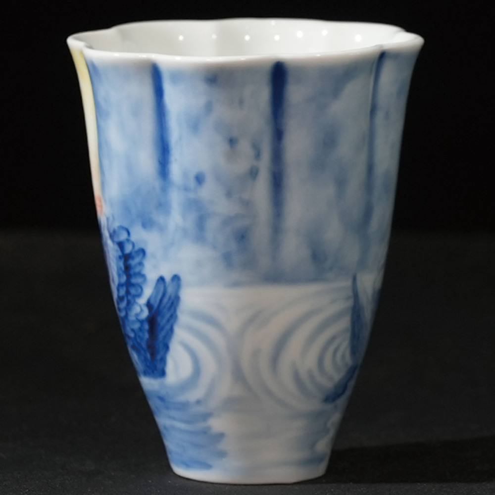 Ceramicpavilion|Blue and White Swan Pattern Fluted Cup