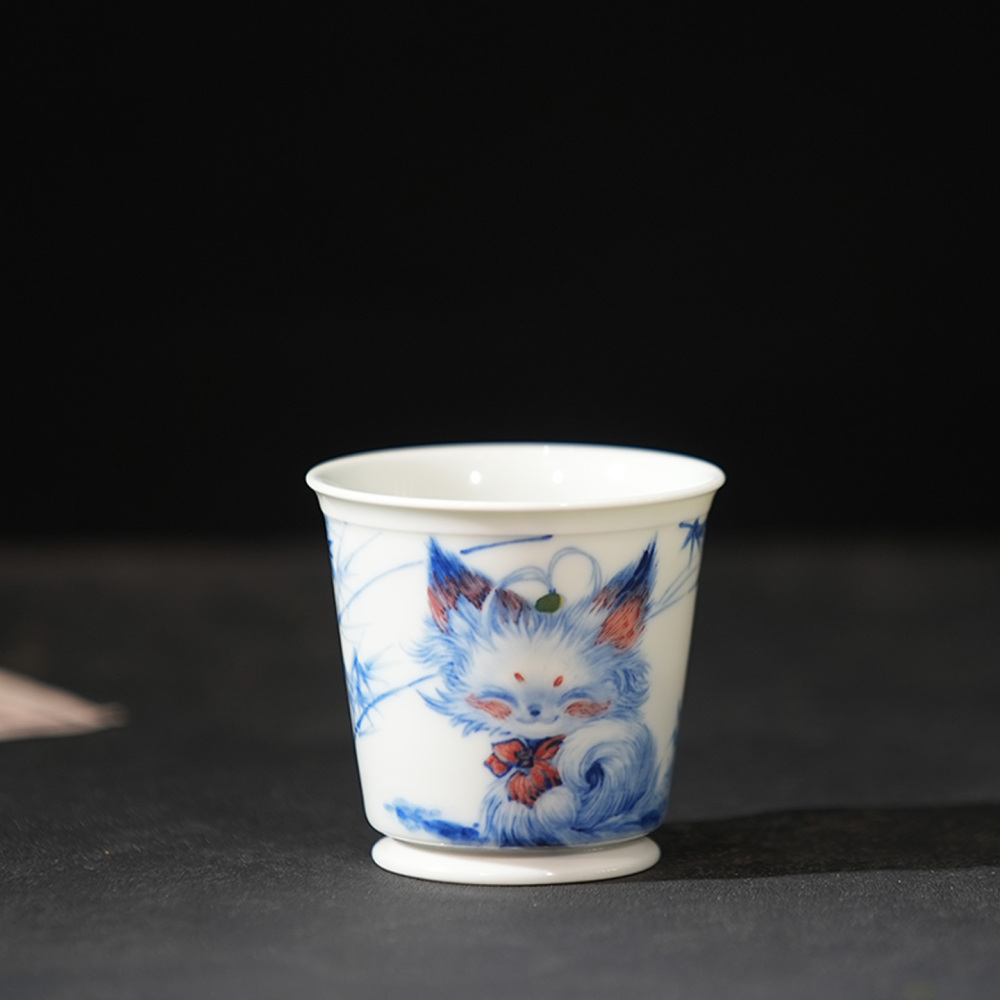 Ceramicpavilion|Blue and White Fox and Bamboo Shadow Cup