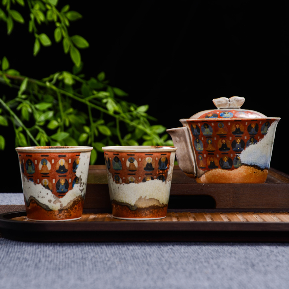 Ceramicpavilion|A thousand Buddha hand-painted Kung Fu tea set from the Mogao Caves