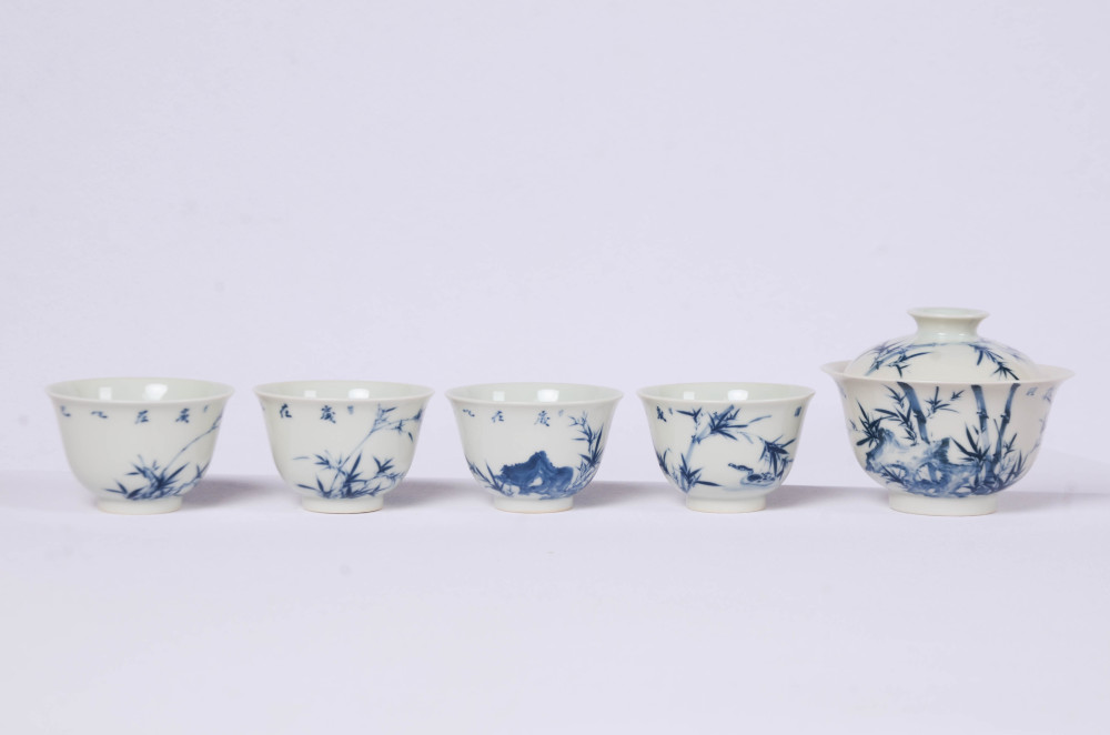 Ceramicpavilion|Blue and White Bamboo Porcelain Tea Set