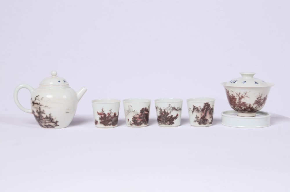 Ceramicpavilion|Red Underglaze Landscape Tea Set|Ceramic|Handmade