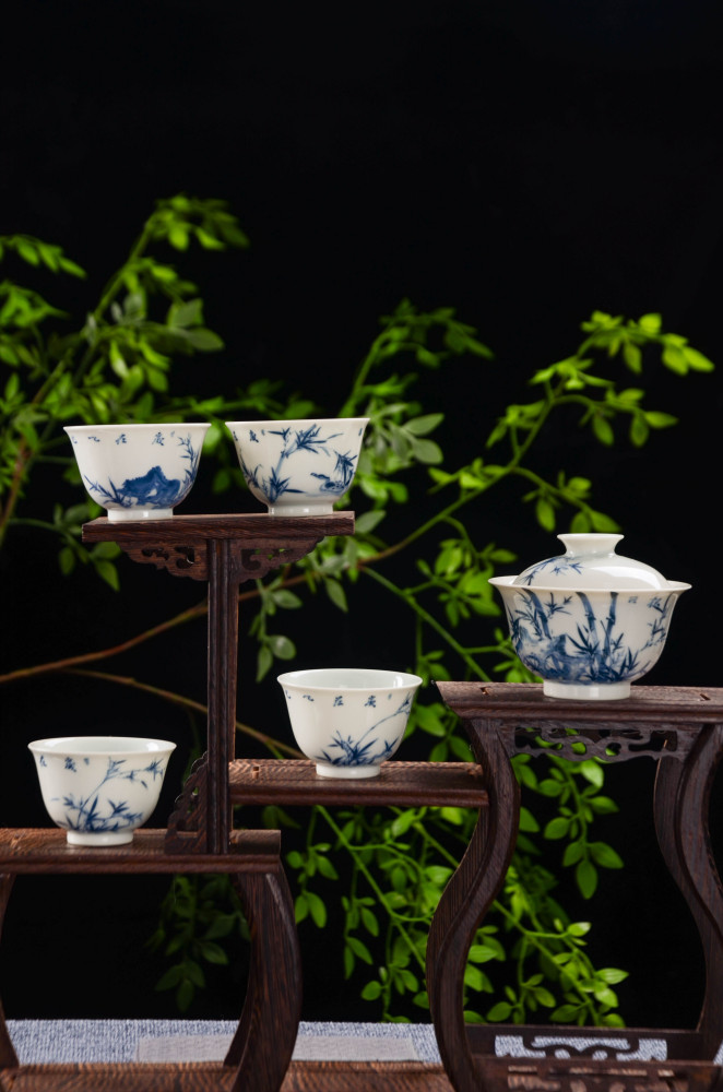 Ceramicpavilion|Blue and White Bamboo Porcelain Tea Set
