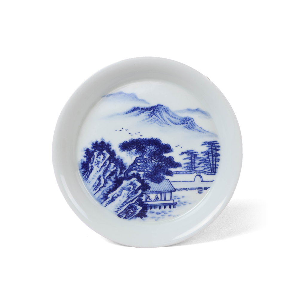 Master Hand-Painted Blue-and-White Landscape Plate