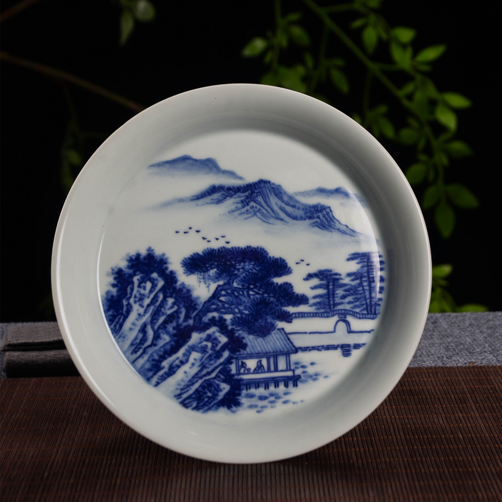 Master Hand-Painted Blue-and-White Landscape Plate