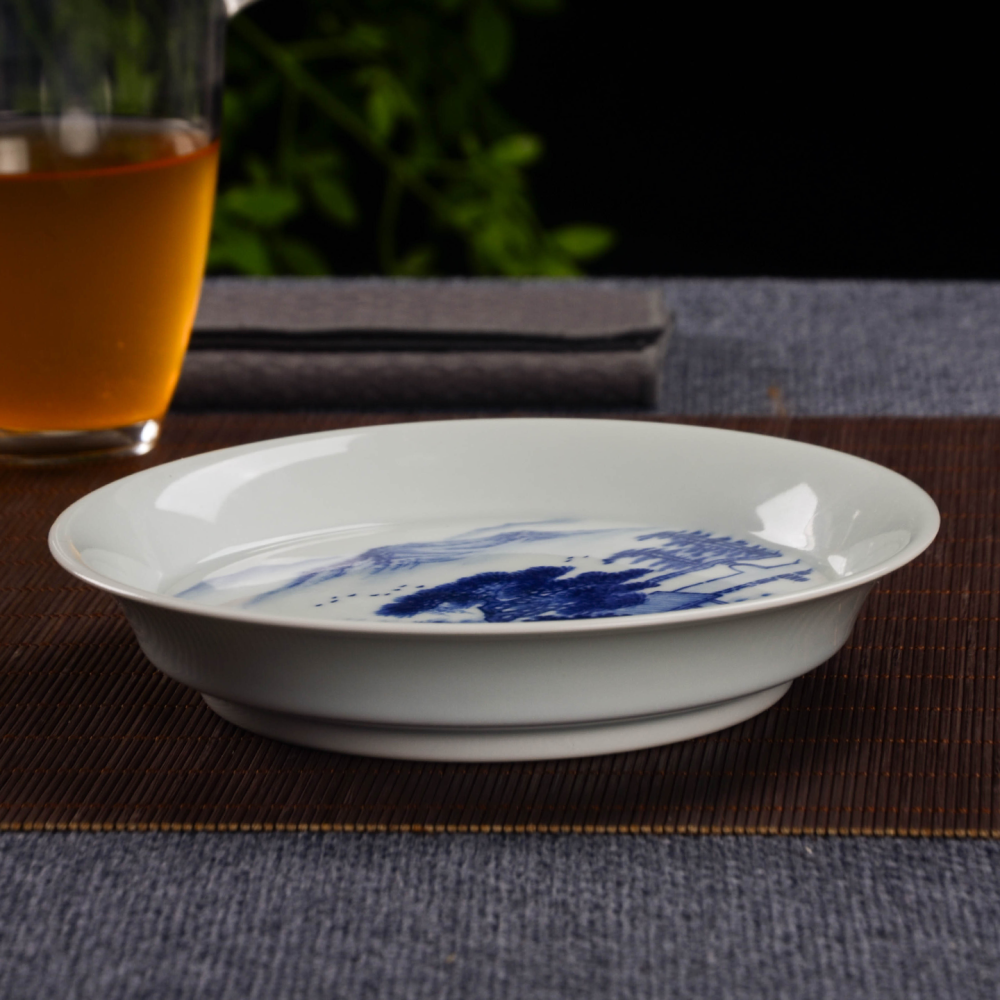 Master Hand-Painted Blue-and-White Landscape Plate