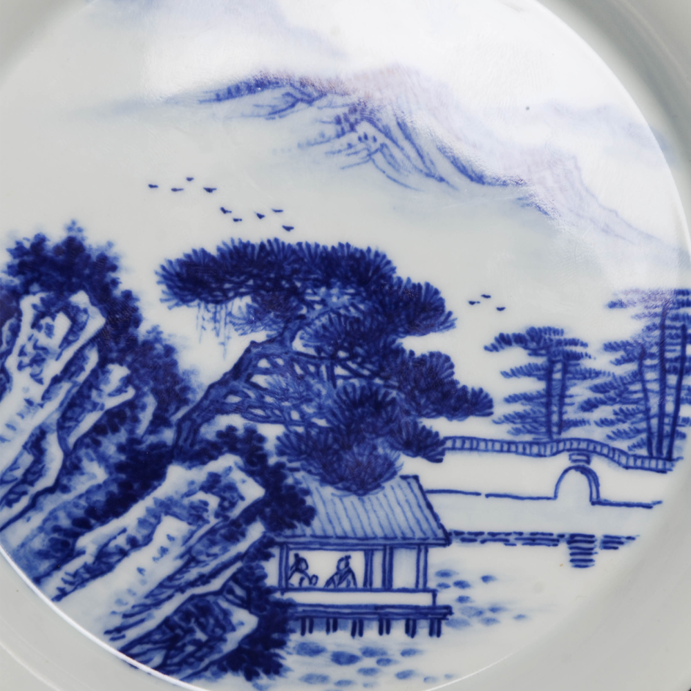 Master Hand-Painted Blue-and-White Landscape Plate