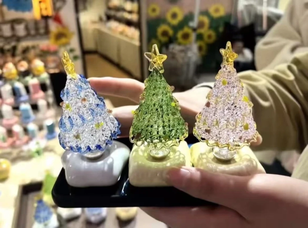 Handcrafted rotating crystal Christmas tree