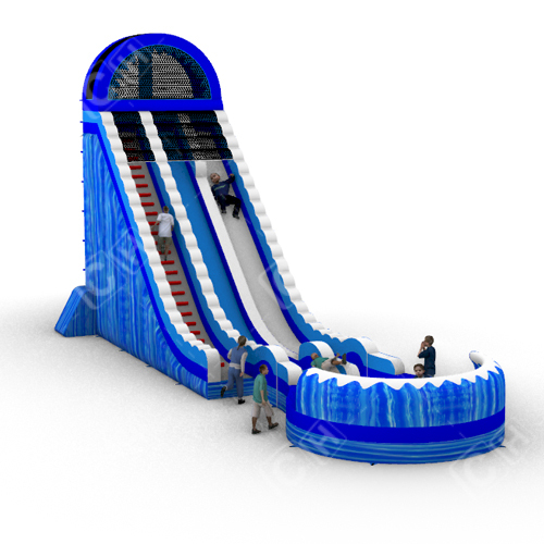 CH Hurricane Color Super Long Blue Exciting Double Slide Inflatable Water Slide With Swimming Pool