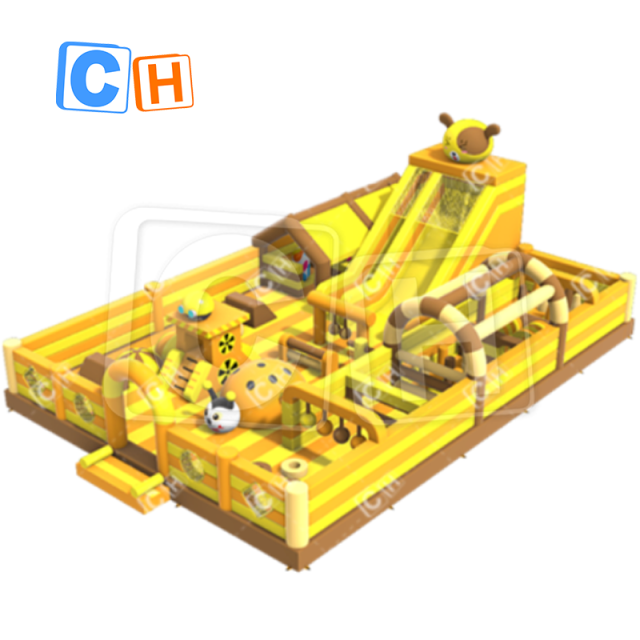 CH Yellow Inflatable Park Cute Puppy And Ladybug Inflatable Entertainment City Park For Adults And Kids