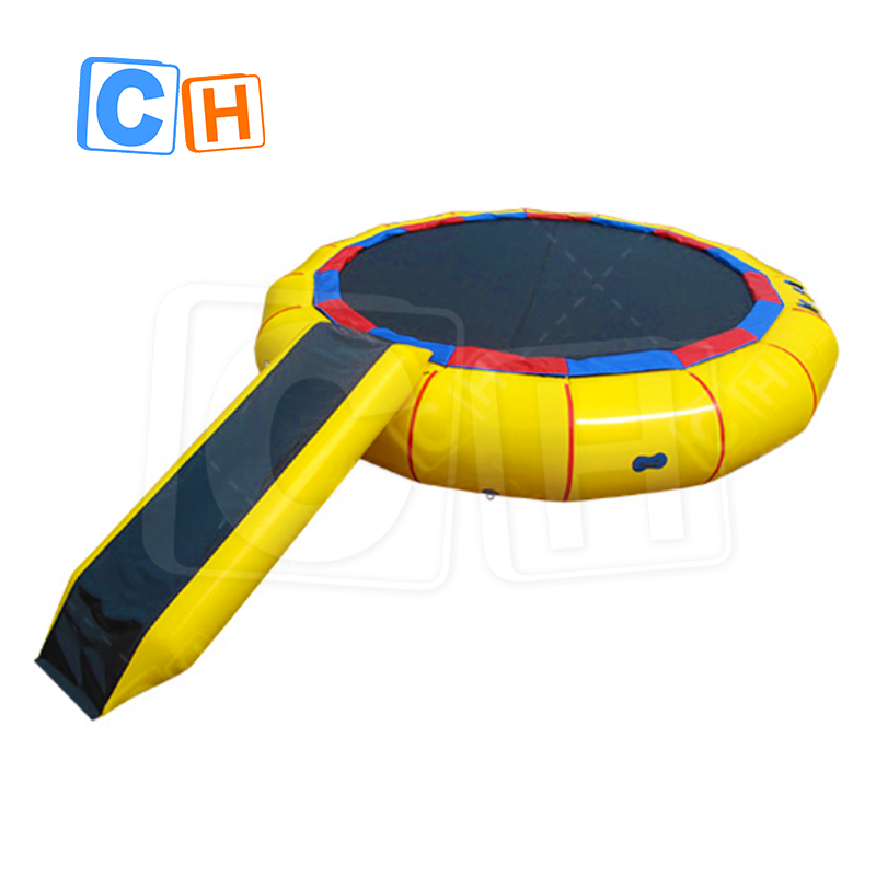 CH Yellow And Black Inflatable Water Trampline With Slide For Water Park