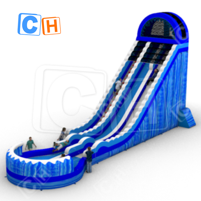 CH Hurricane Color Super Long Blue Exciting Double Slide Inflatable Water Slide With Swimming Pool