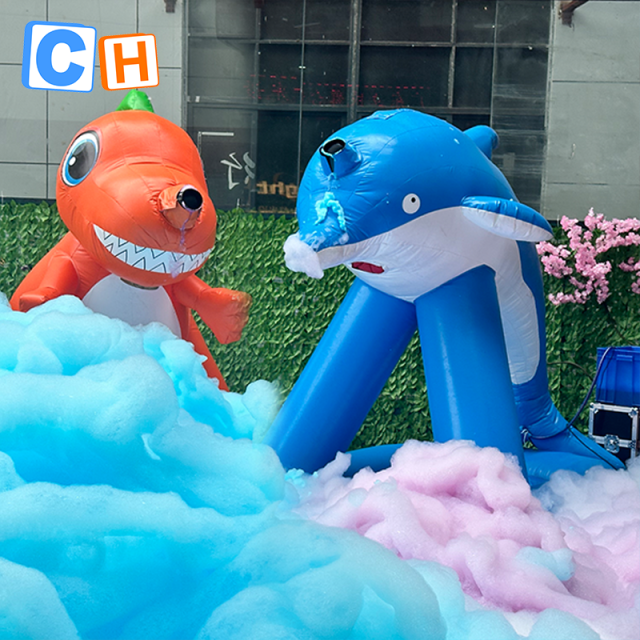 CH Outdoor Fiery Dragon And Dolphin Water Inflatable With 1000w Foam Machine For Sale