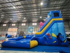 Inflatable slide with pool