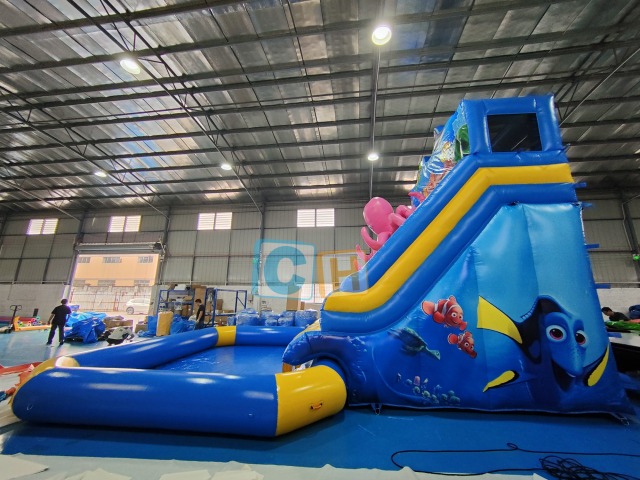 Inflatable slide with pool