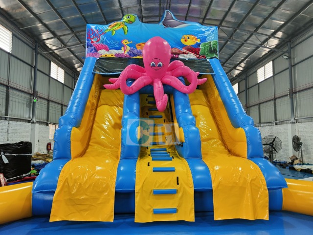 Inflatable slide with pool