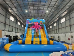 Inflatable slide with pool