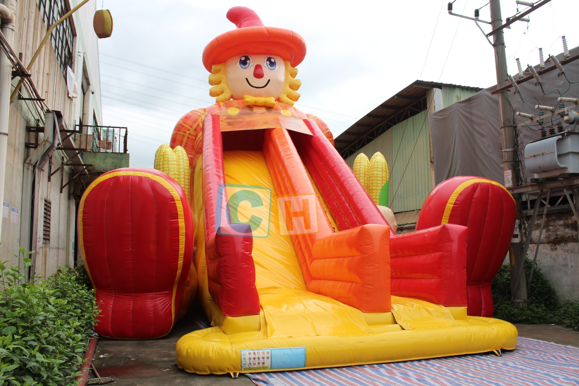 Inflatable slide into pool