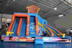 Pool with inflatable slide