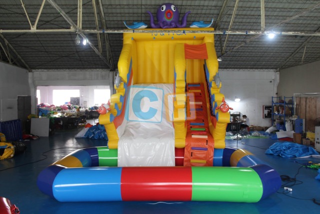 Giant inflatable pool with slide
