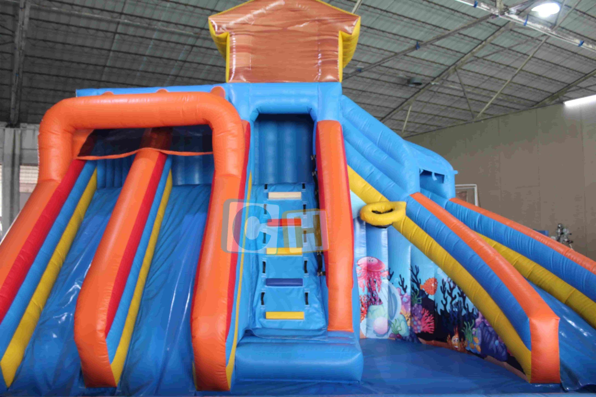 Pool with inflatable slide