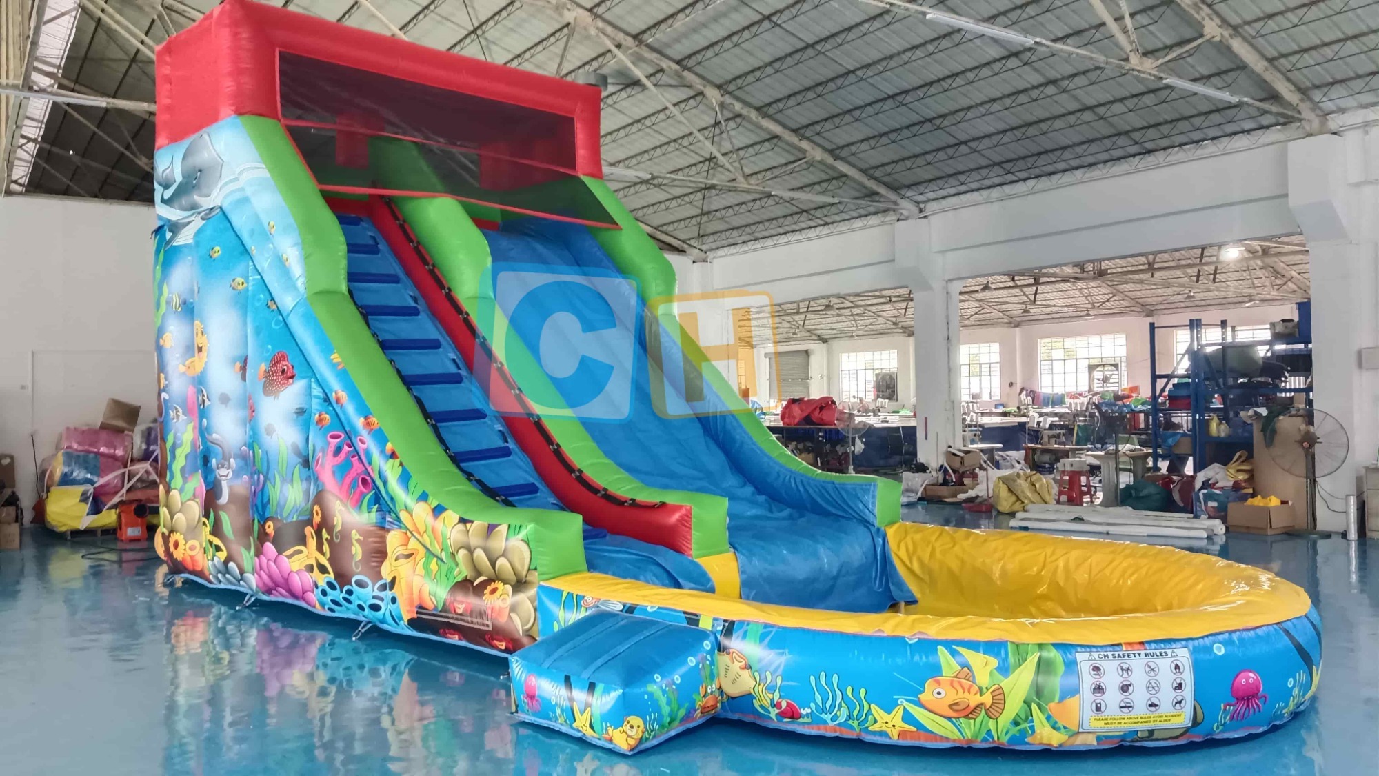 Backyard inflatable water slide