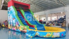 Backyard inflatable water slide