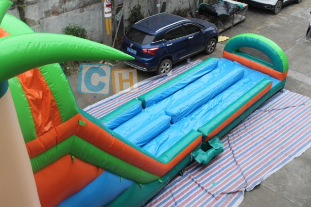 Inflatable water slide with blower
