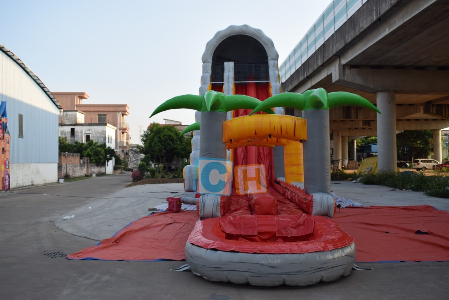 Large inflatable water slide for adults