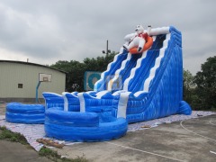Inflatable bounce house with water slide