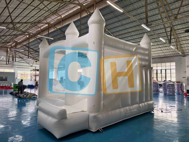 Wedding Castle Inflatable Slide Bouncer White Color