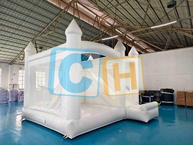Wedding Castle Inflatable Slide Bouncer White Color