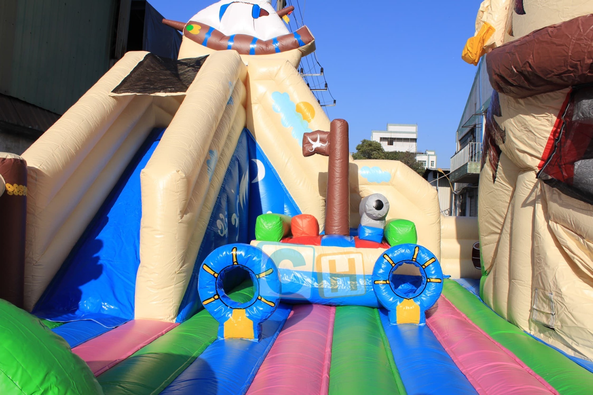 The playground inflatables combo dry slide