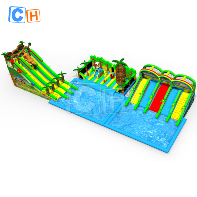 Jungle theme inflatable water park suitable for family activities