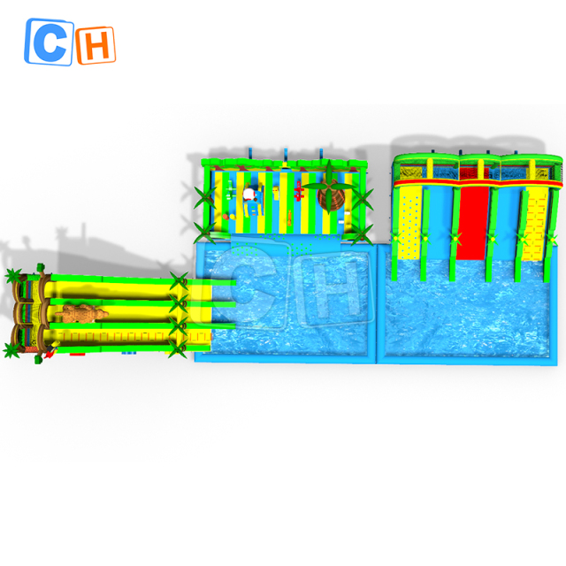 Jungle theme inflatable water park suitable for family activities