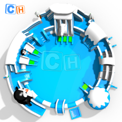 Giant penguin-themed water park with pool