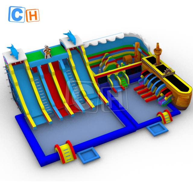Pirate theme water park with slides and pools