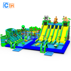 Jungle inflatable water park with animal slide