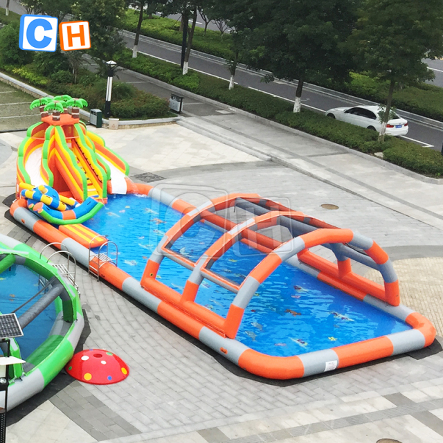 Coconut Tree Inflatable Water Park with double slides