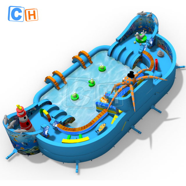 Giant ocean theme water park with square pool