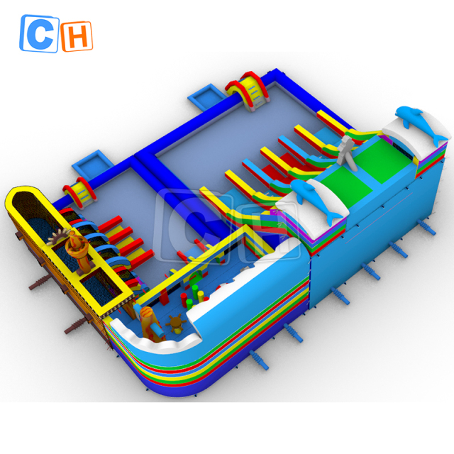 Pirate theme water park with slides and pools