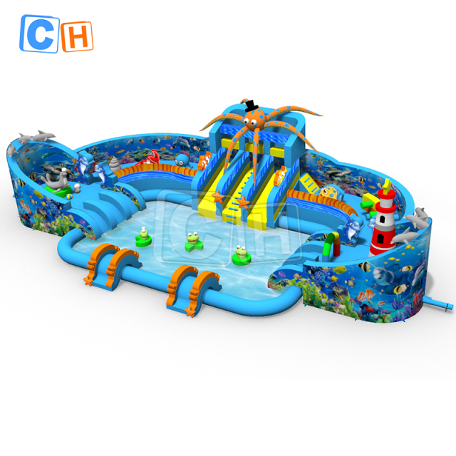Giant ocean theme water park with square pool