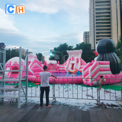 Giant penguin-themed water park with pool