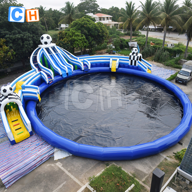 Giant penguin-themed water park with pool