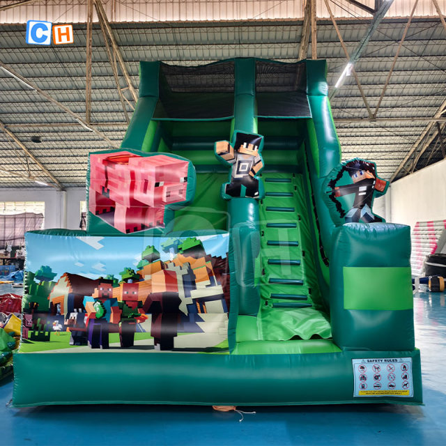 Block Game Theme Inflatable Dry Slide for Childrens