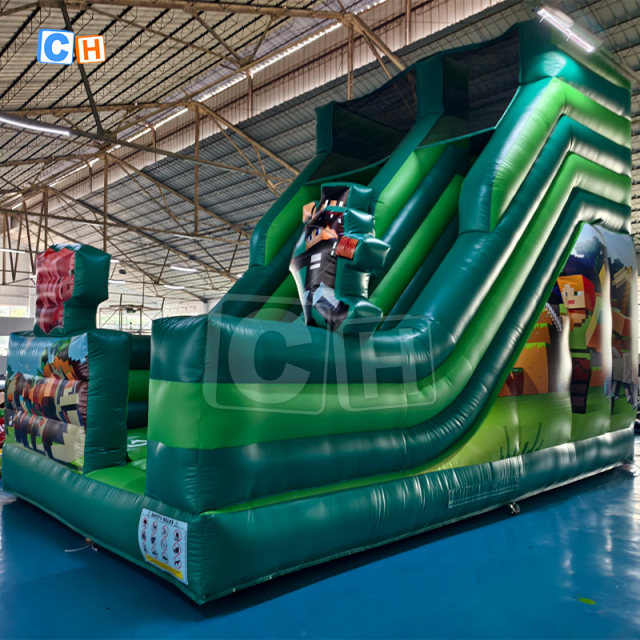 Block Game Theme Inflatable Dry Slide for Childrens