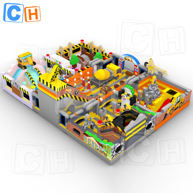 Excavator themed inflatable amusement park